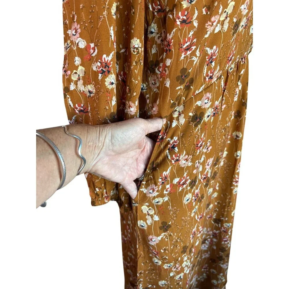 Naja Lauf Dress Size S/M Sheath Mustard Floral‎ Print Lagonlook Copenhagen